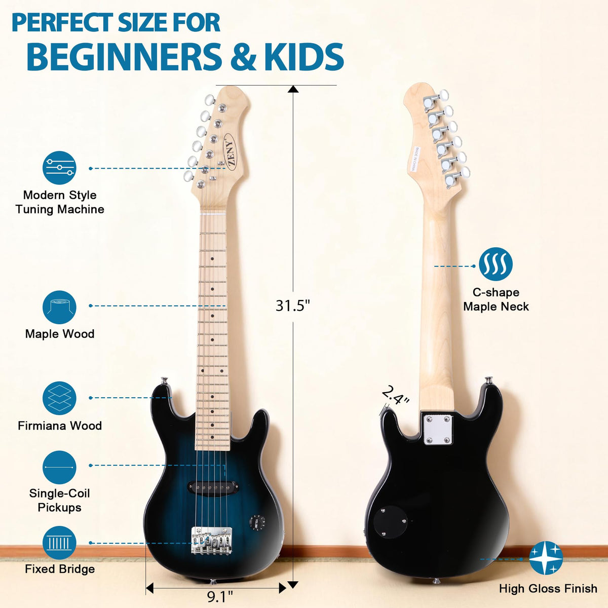 30 Inch Blue Electric Guitar Kit with Amplifier N565