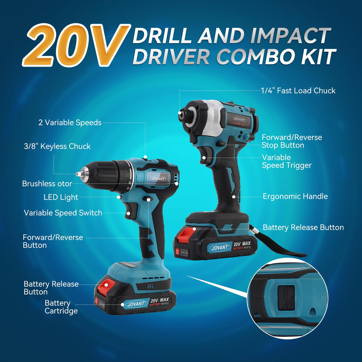 Cordless Drill and Impact Driver Combo Kit with 2 Batteries H26561