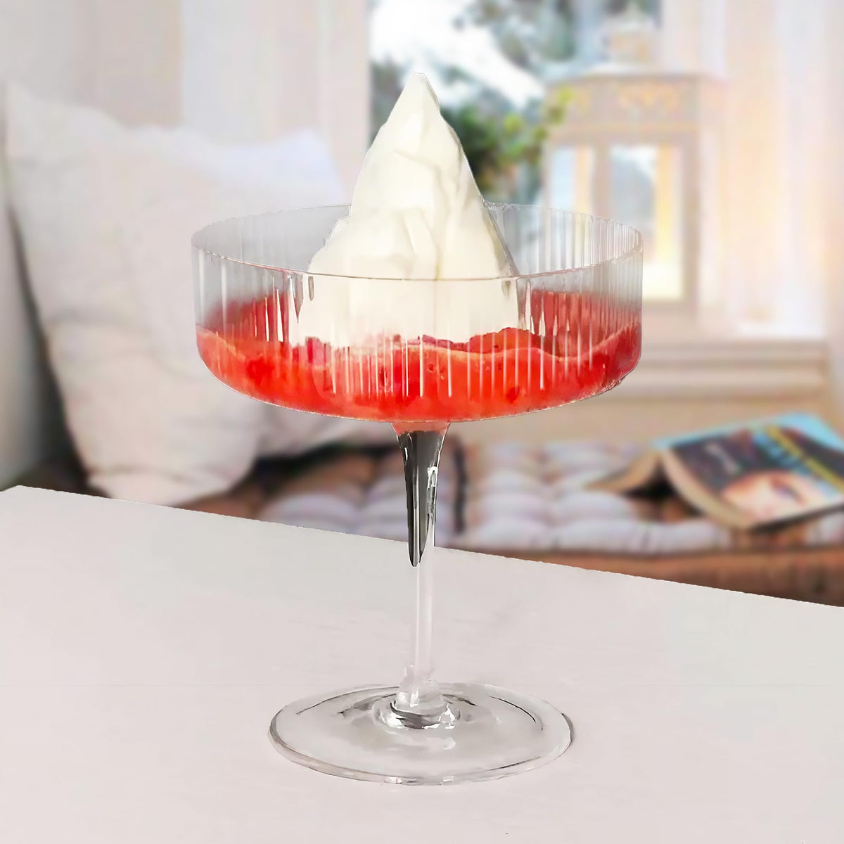 Ribbed Coupe Glasses Set of 6, 10 oz Crystal Cocktail Glassware C786