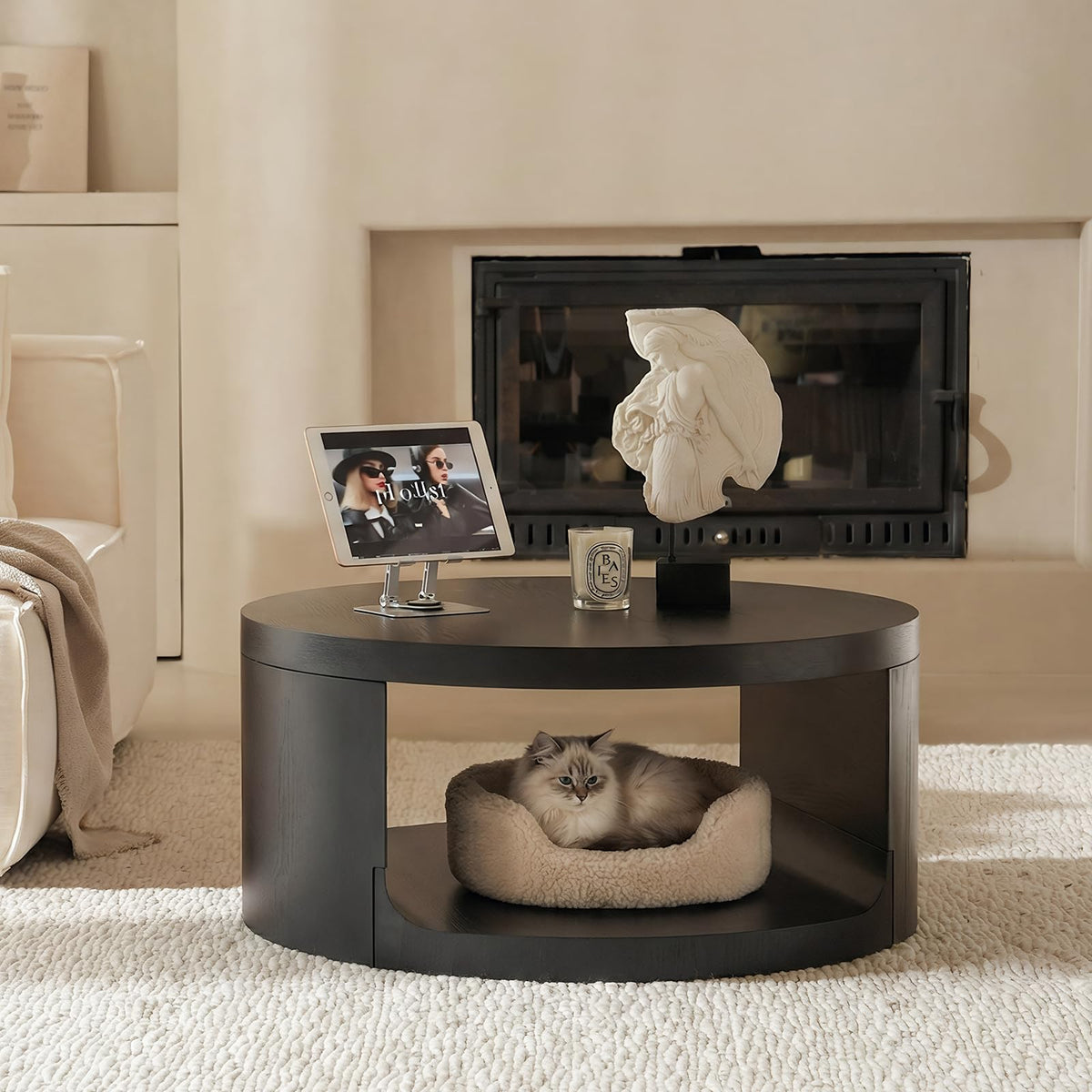 Black Round Coffee Table with Storage Q619