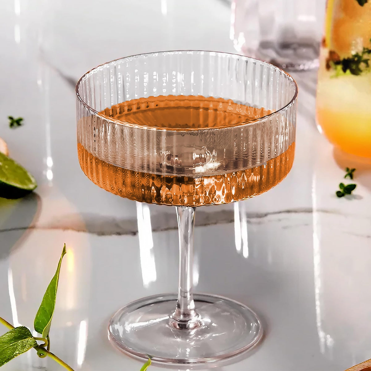 Ribbed Coupe Glasses Set of 6, 10 oz Crystal Cocktail Glassware C786