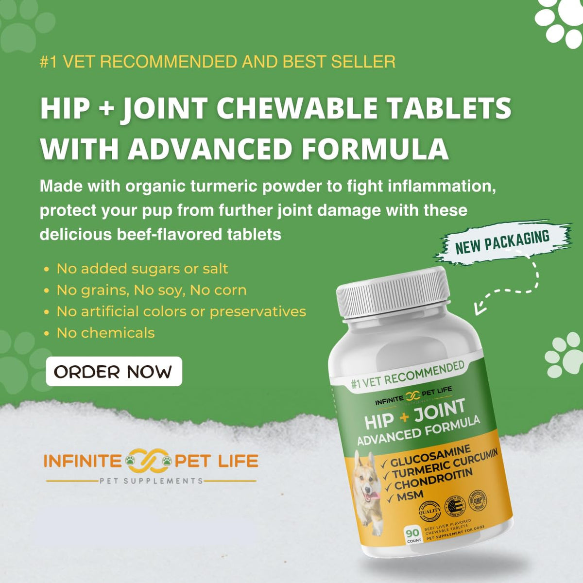 Hip and Joint Supplement for Dogs 90 Chewable Tablets X53805