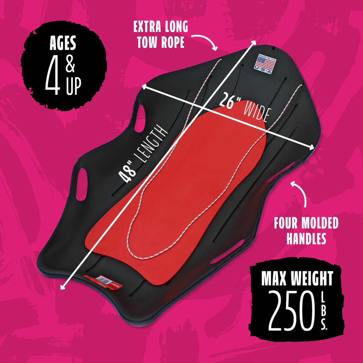 48" 2-Person Plastic Sled with Cushioned Pad B809624