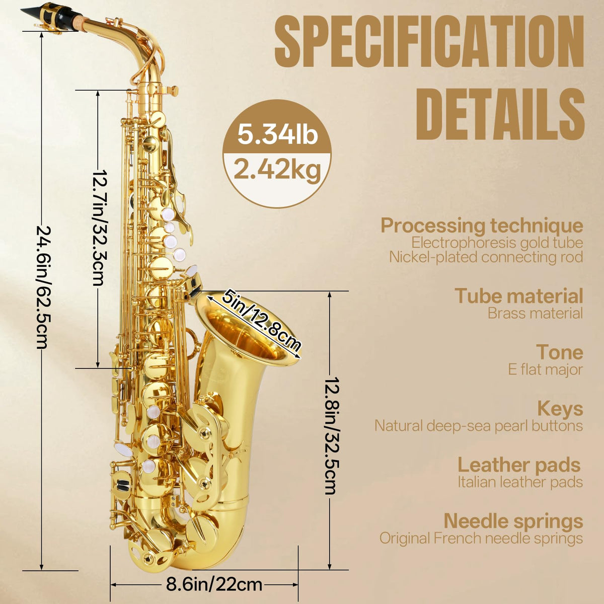 E Flat Alto Saxophone Full Kit with Portable Case (Gold) S37169