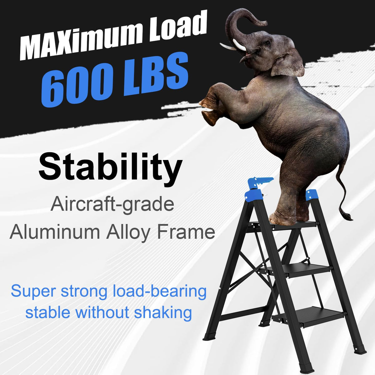 3 Step Foldable Stool with Single-Handrail Blue S66525