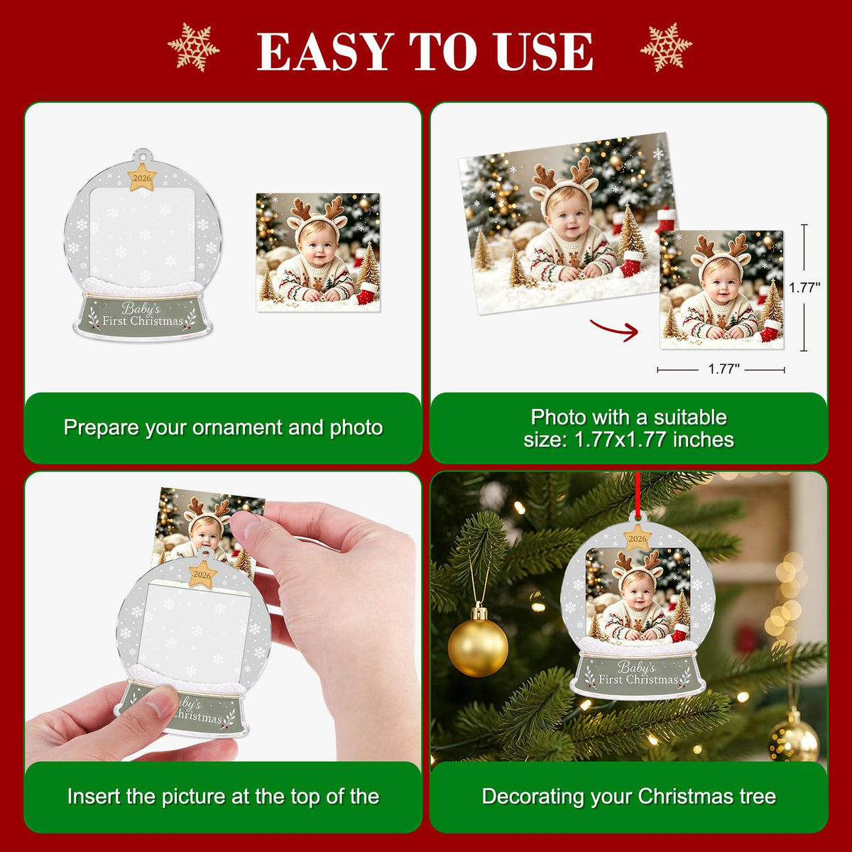 Baby's First Christmas Ornament 2026 Acrylic Photo Frame Ornament O8089