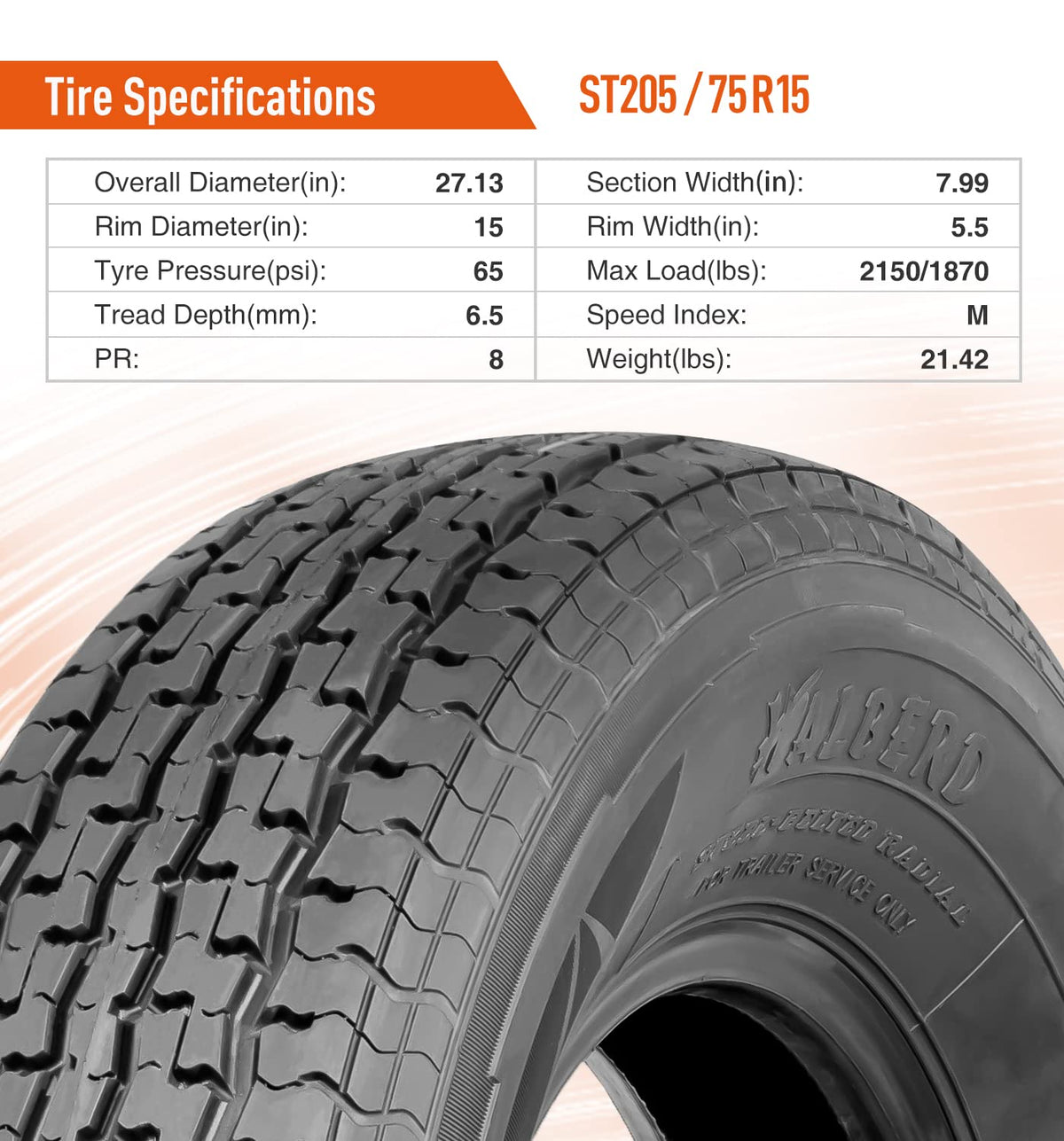 ST205/75R15 8PR Load Range D Radial Trailer Tires Set of 2 S69212