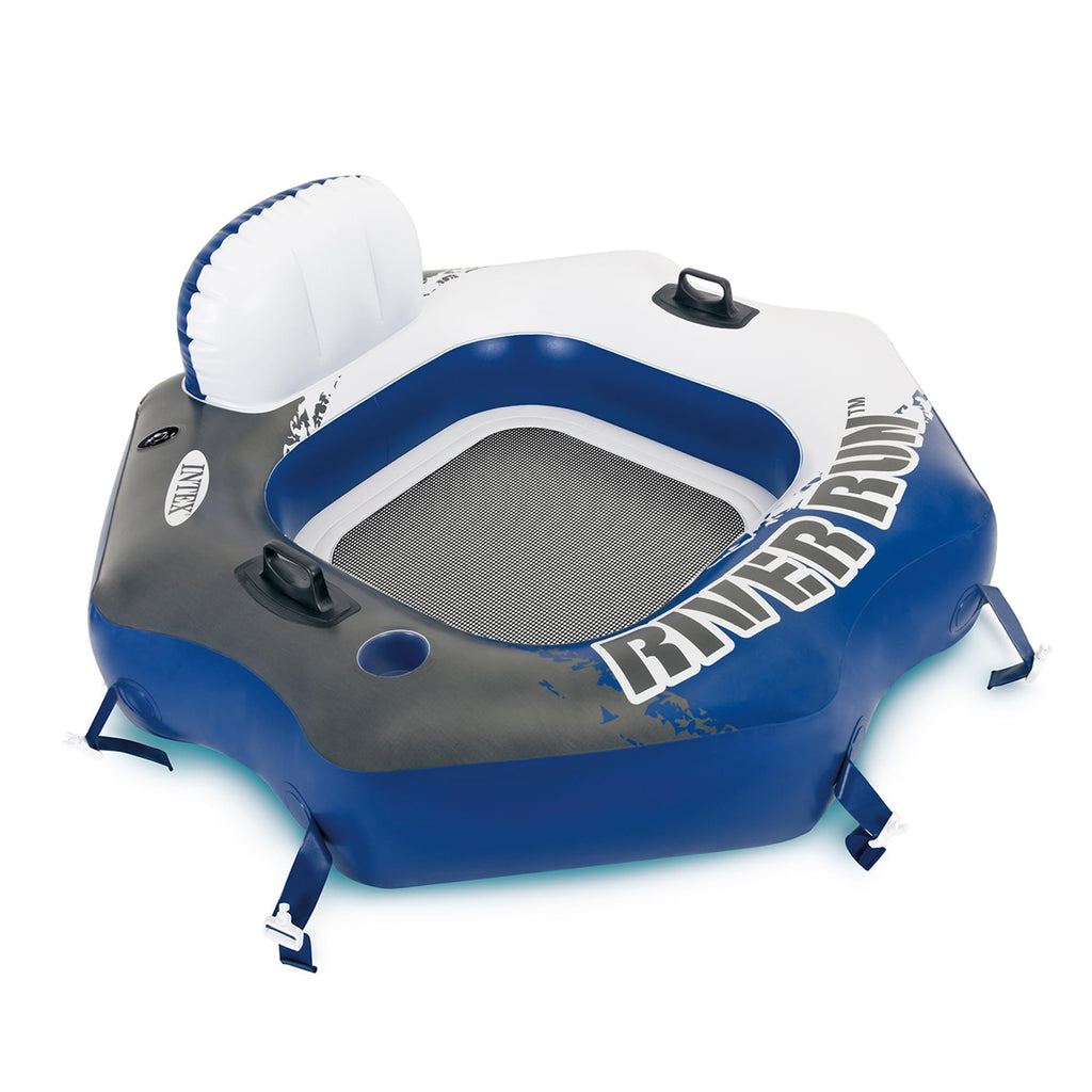 Single Person Inflatable Lounge Tube Chair with Mesh Bottom, Backrest, and Built in Cupholders R222