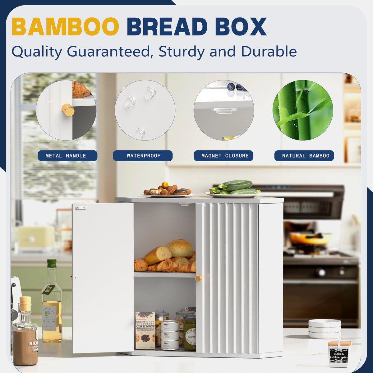 Large White Bamboo Bread Box T55920