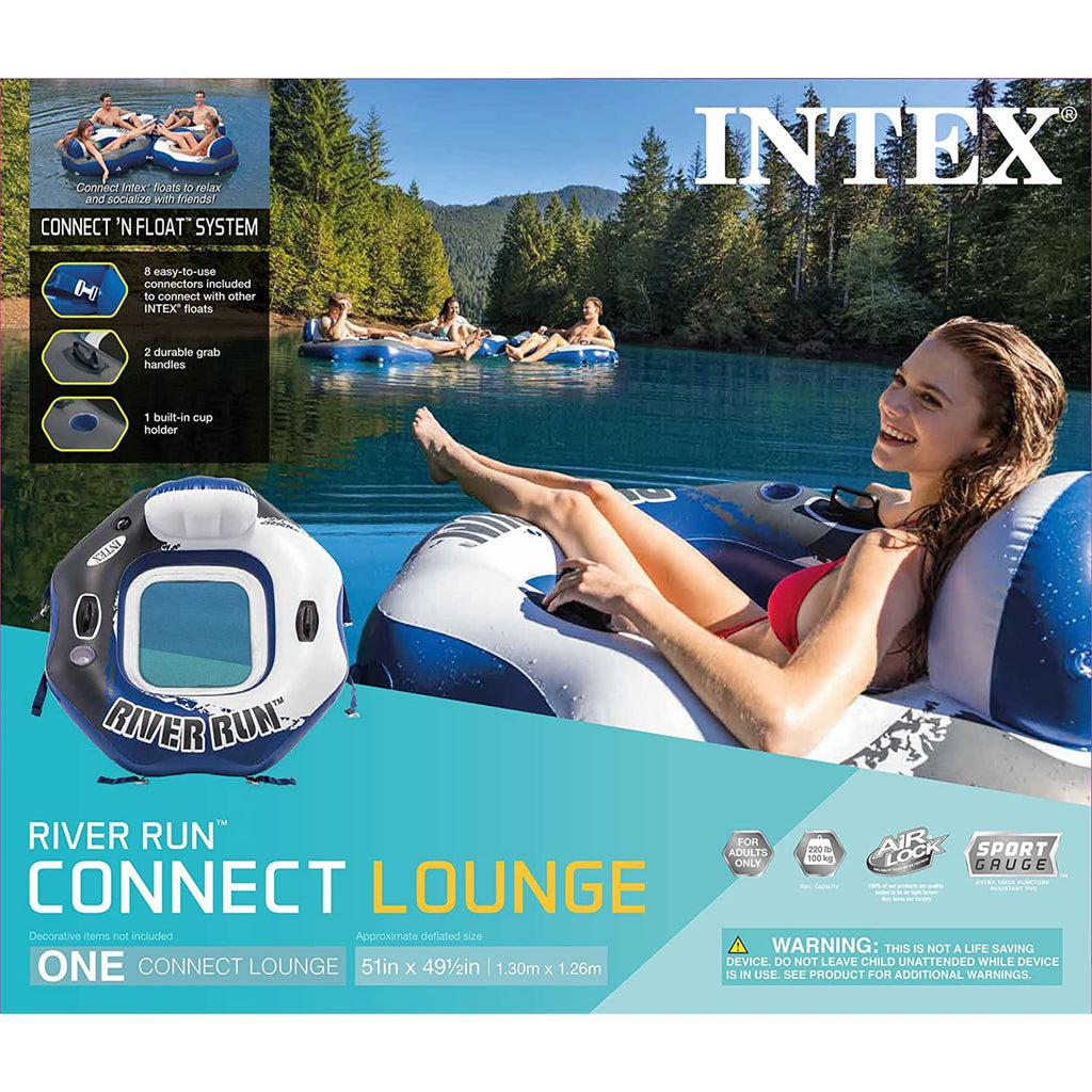 Single Person Inflatable Lounge Tube Chair with Mesh Bottom, Backrest, and Built in Cupholders R222