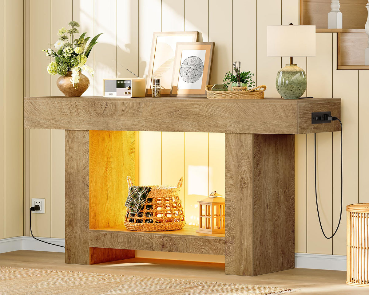 63" Entryway Table with Smart RGB Lights and Charging Station Z46116