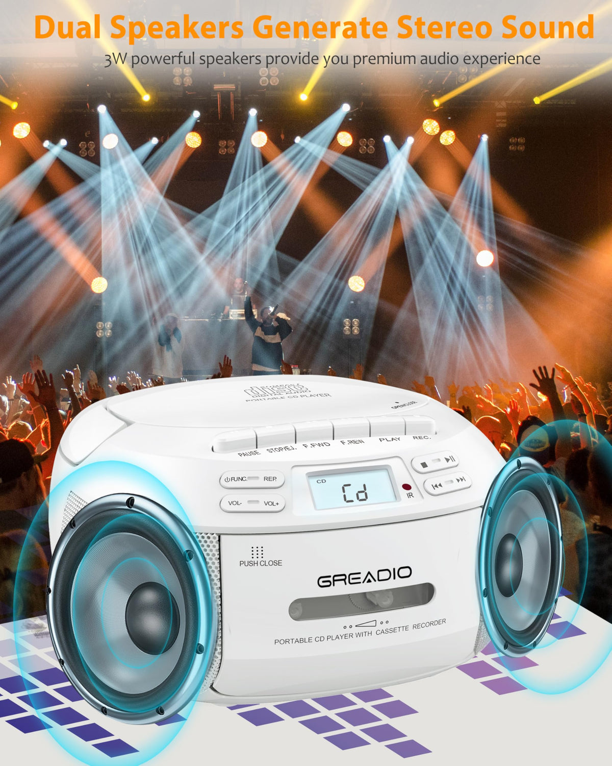 CD Player Boombox Cassette Player Combo with Bluetooth, AM/FM Radio Y787