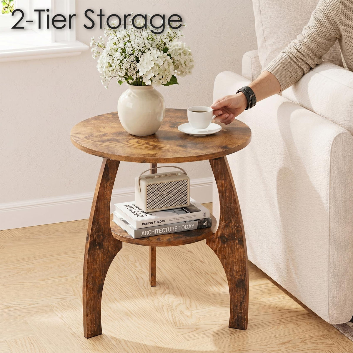 2-Tier Round Wood Side Table B4468