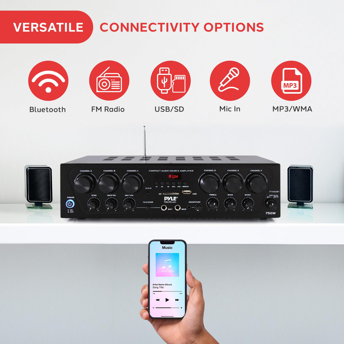 6 Channel 750 Watt Bluetooth Wireless Home Amplifier Y691062