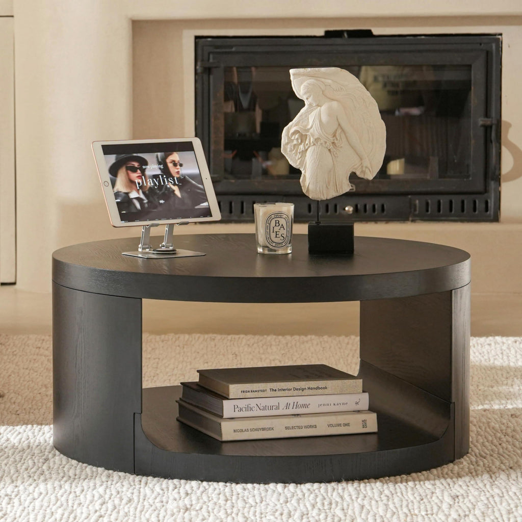 Black Round Coffee Table with Storage Q619