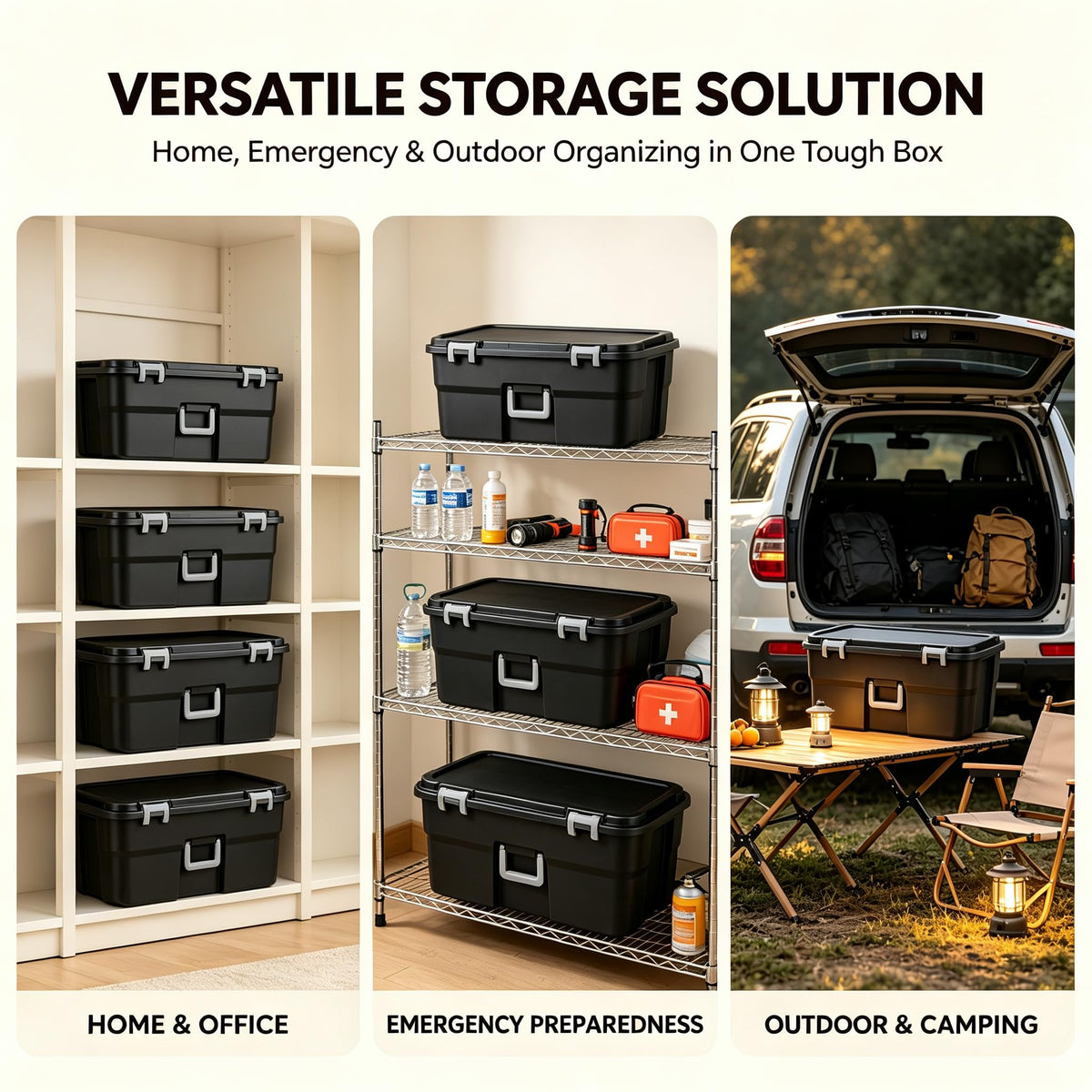 Black 22 Gal Wheeled Plastic Storage Bins D8341