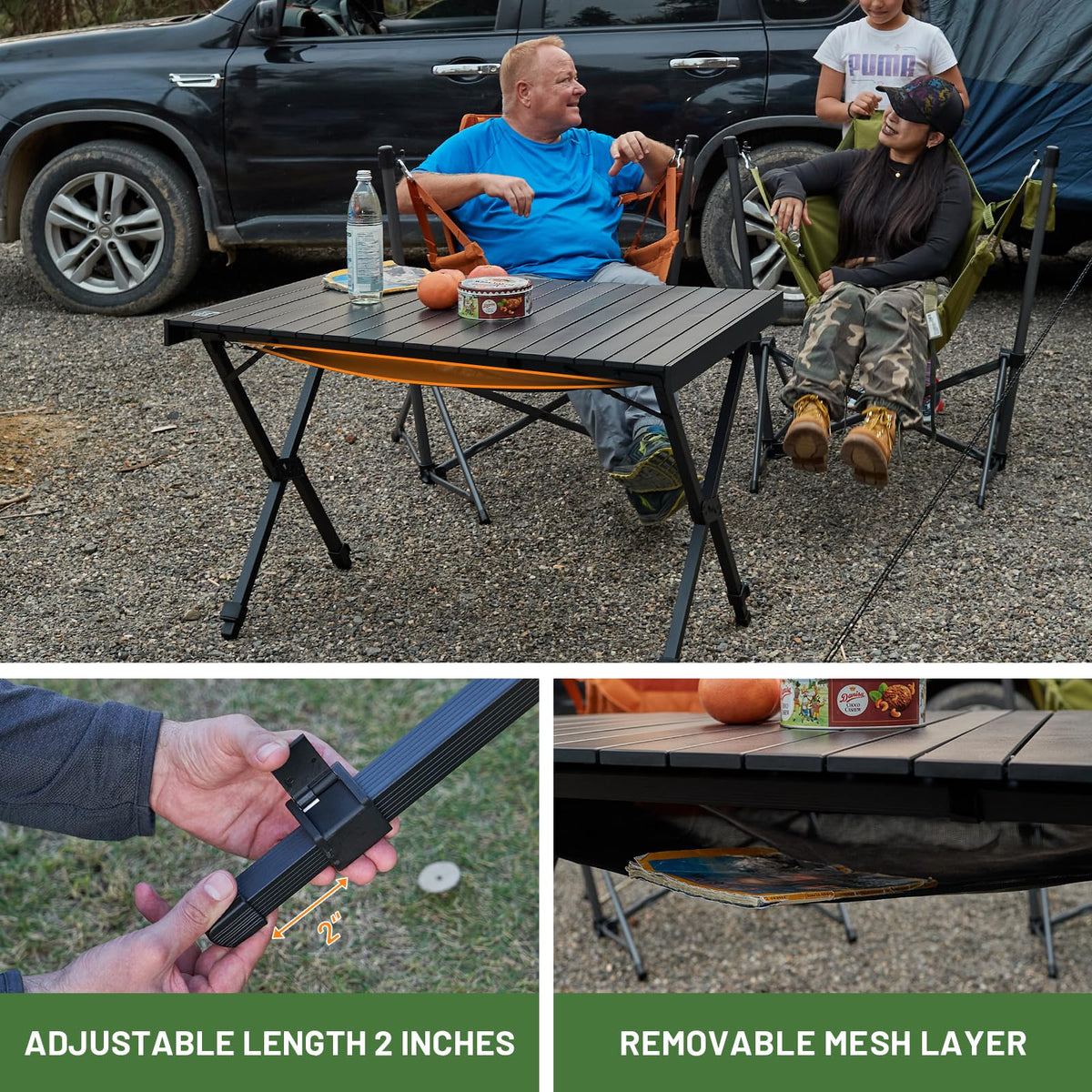 Folding Camping Table Adjustable Height Lightweight Aluminum Black C599051