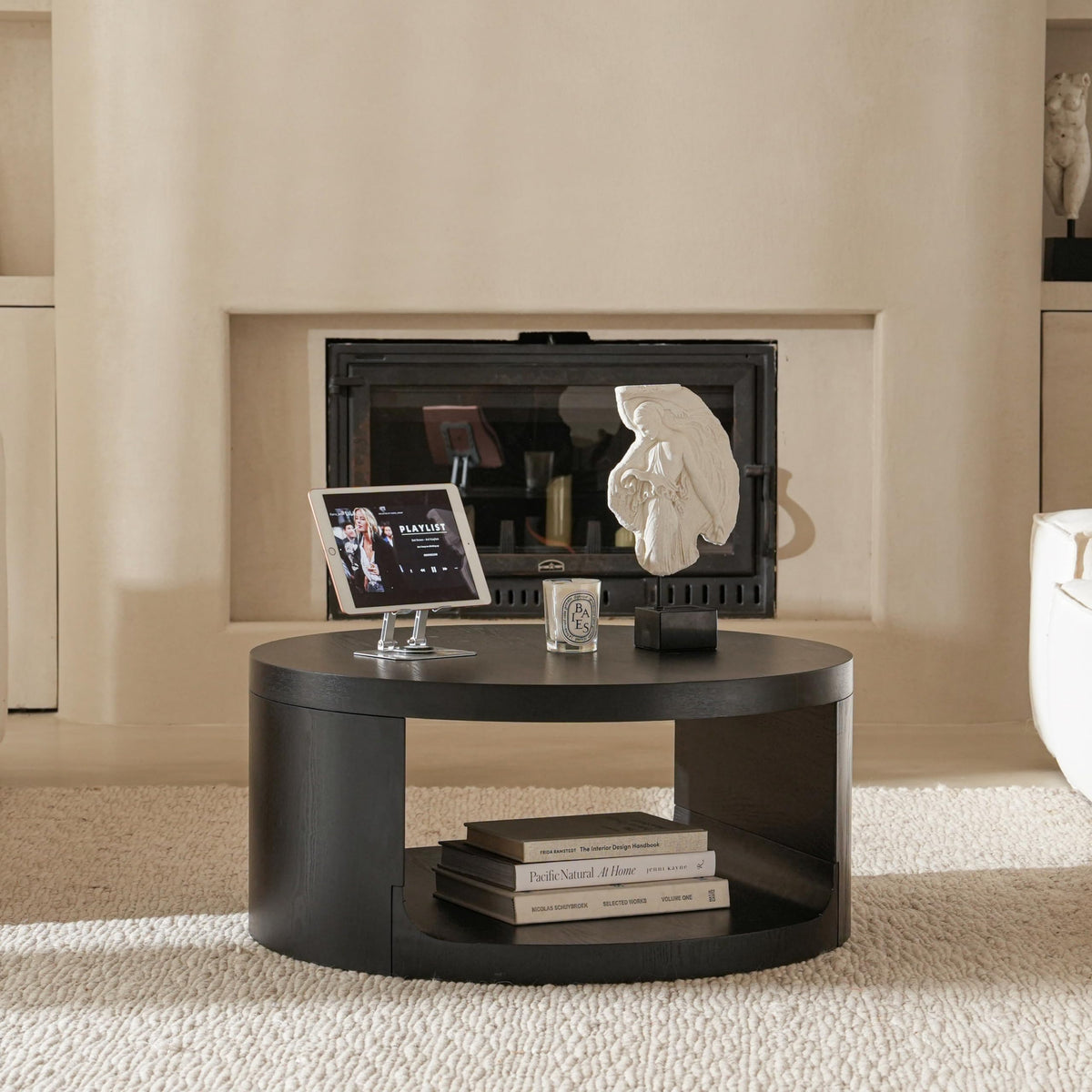 Black Round Coffee Table with Storage Q619