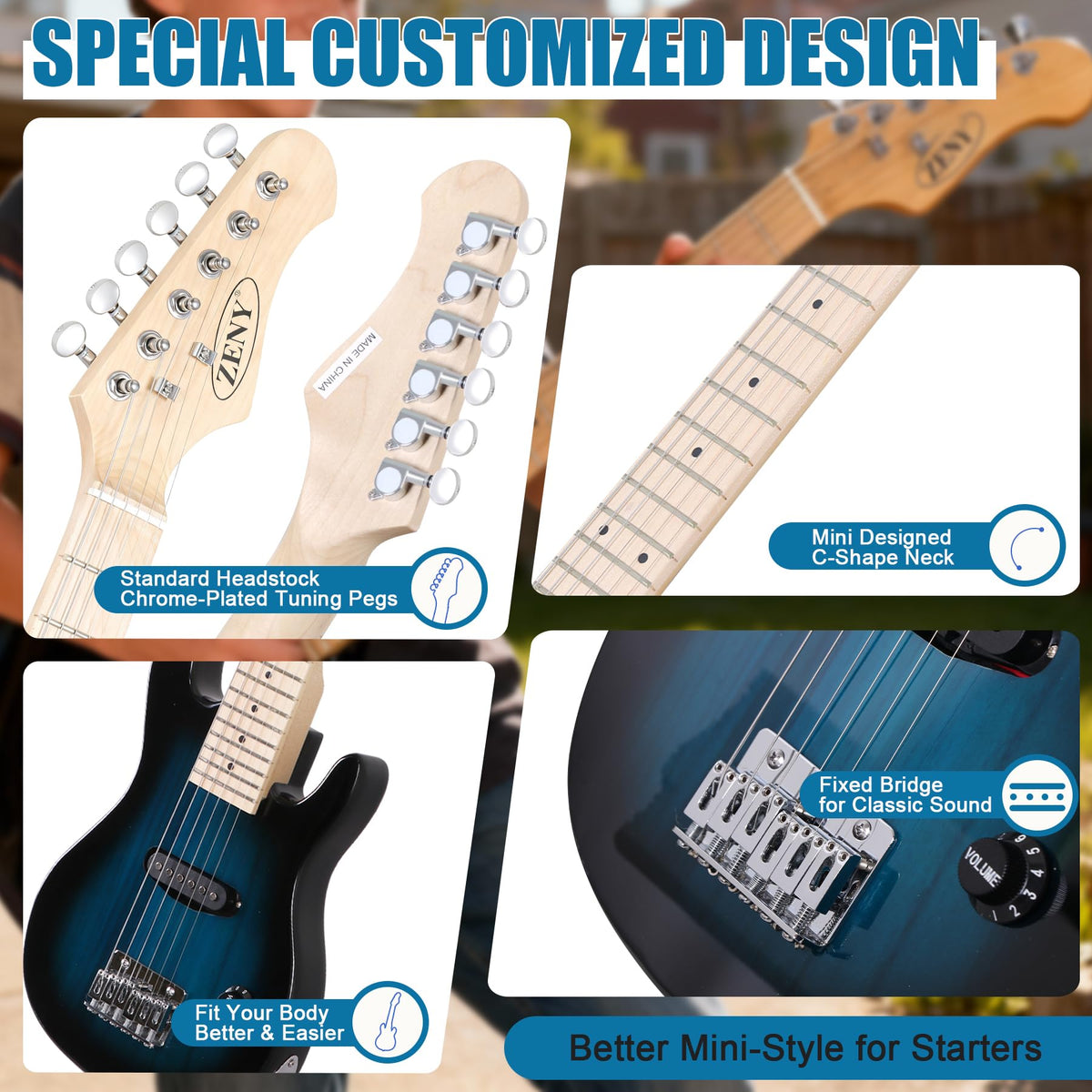 30 Inch Blue Electric Guitar Kit with Amplifier N565