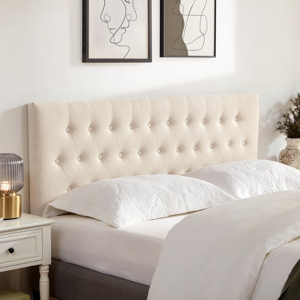 Beige Tufted Upholstered Queen Size Headboard U65104
