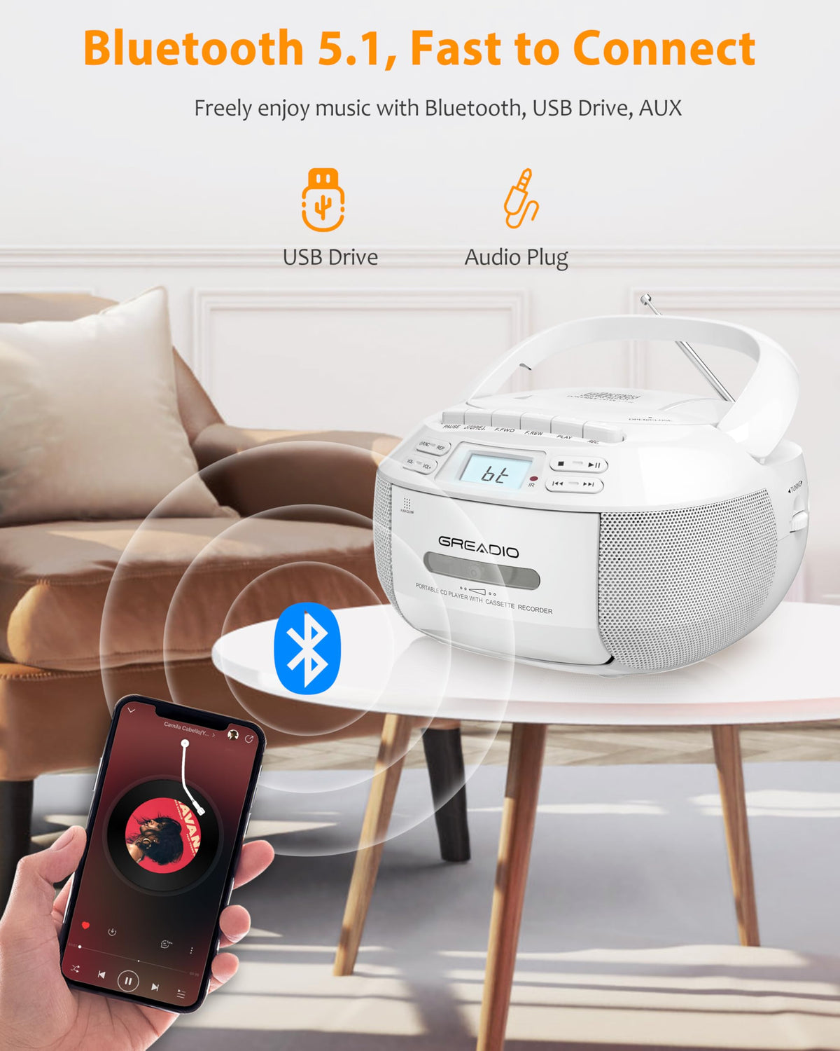 CD Player Boombox Cassette Player Combo with Bluetooth, AM/FM Radio Y787