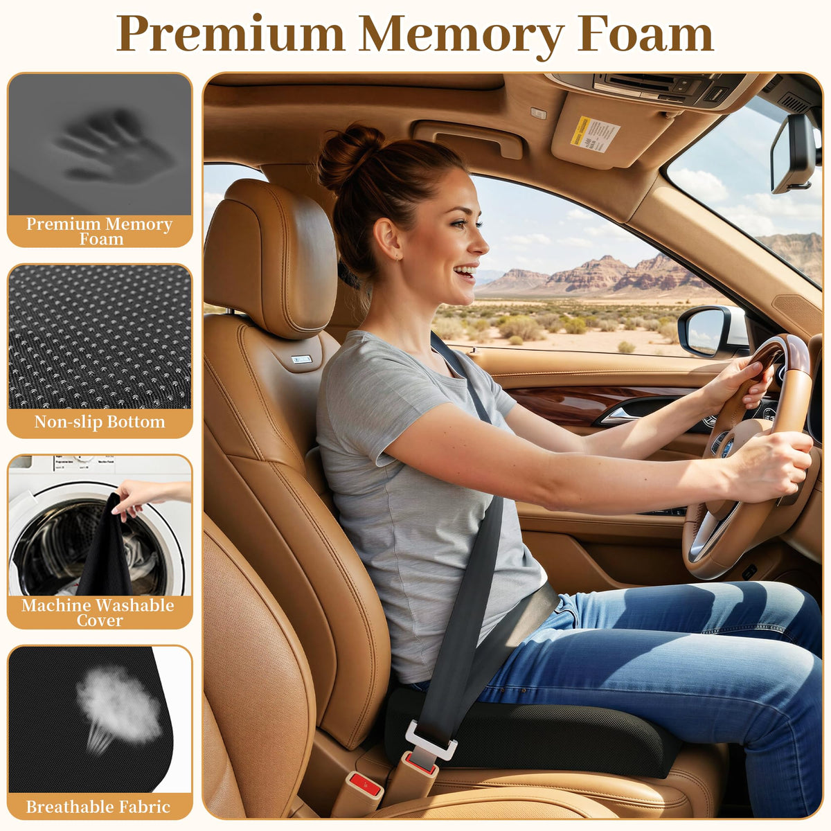 Memory Foam Seat Cushion 3-Inch Black M556