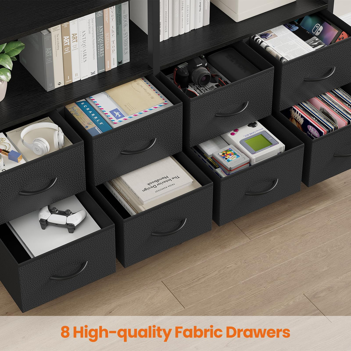 Black 8 Fabric Drawer 7-Tier Bookshelf V753499