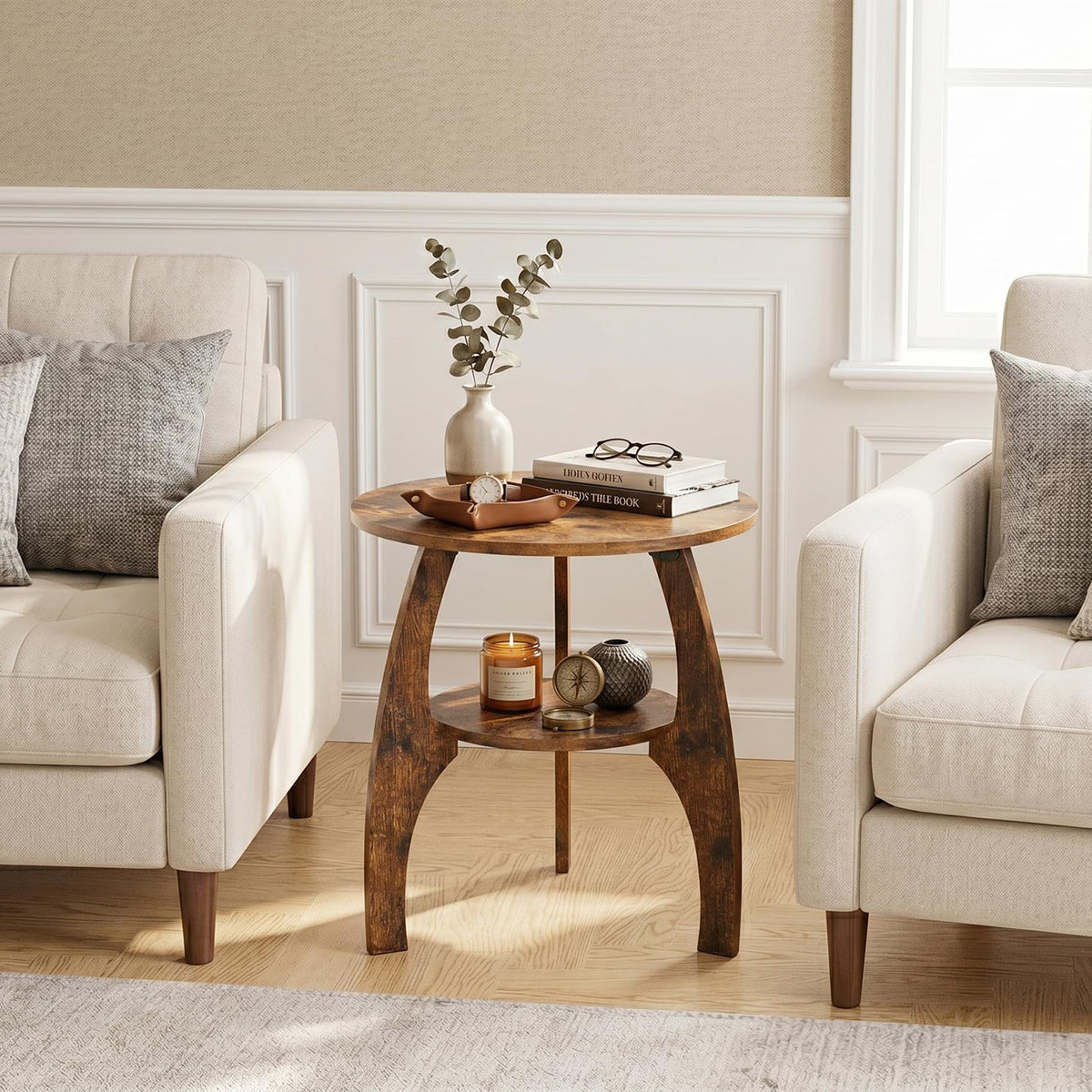 2-Tier Round Wood Side Table B4468