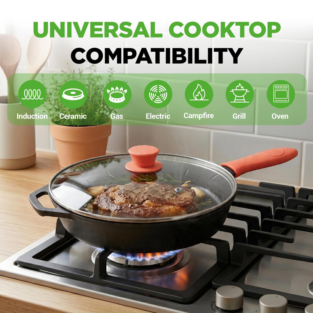 10" Pre-Seasoned Cast Iron Skillet with Glass Lid Y33968