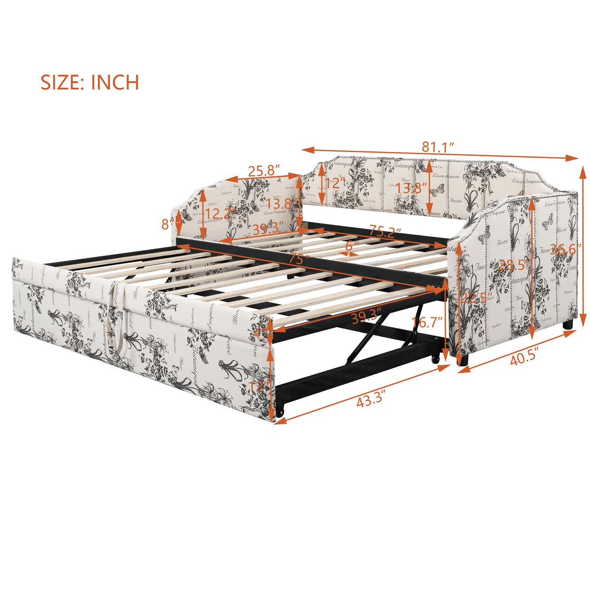 White Linen Upholstered Twin Size Daybed with Pop-Up Trundle R220672