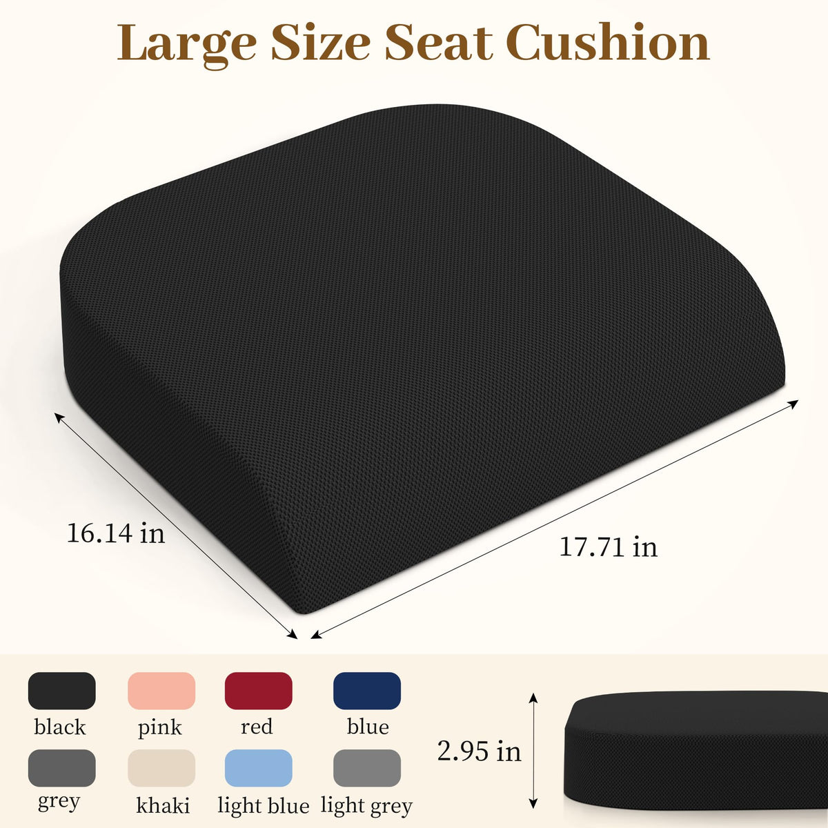 Memory Foam Seat Cushion 3-Inch Black M556