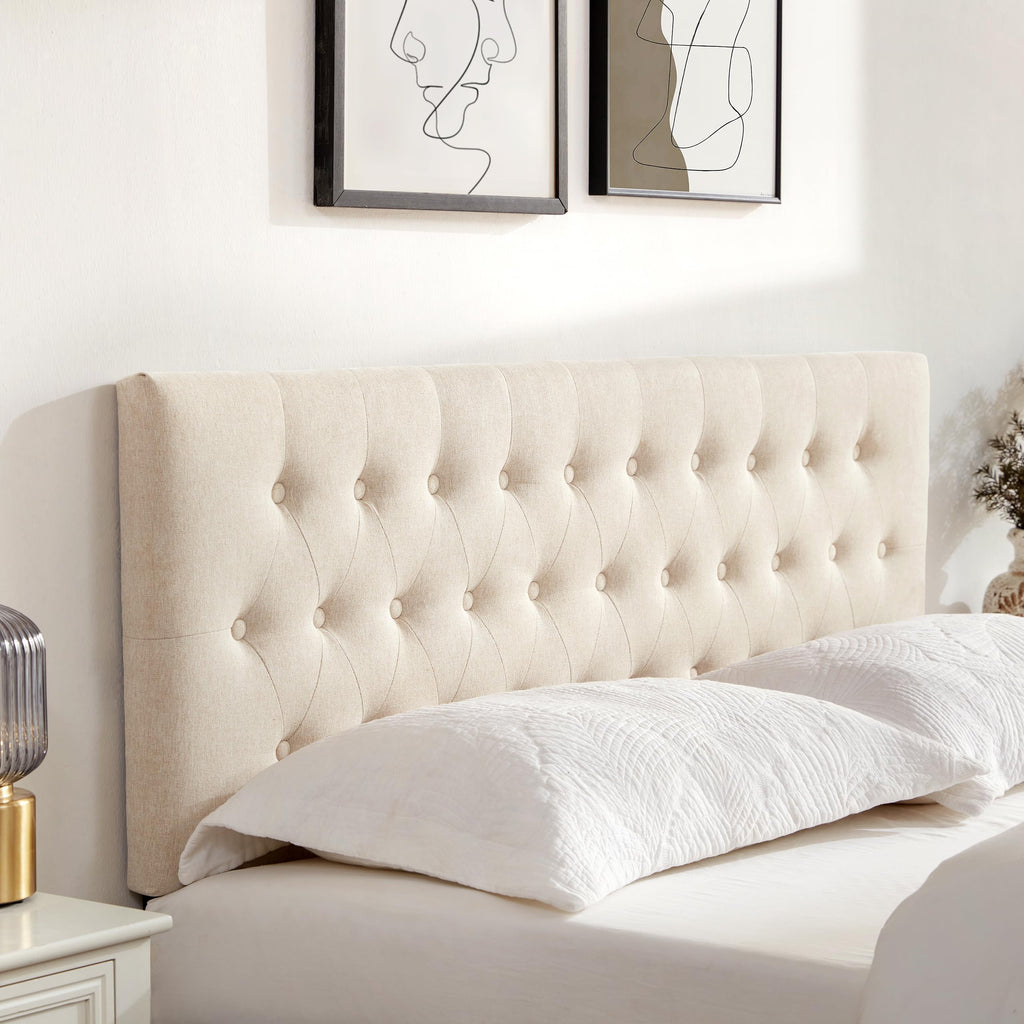Beige Tufted Upholstered Queen Size Headboard U65104