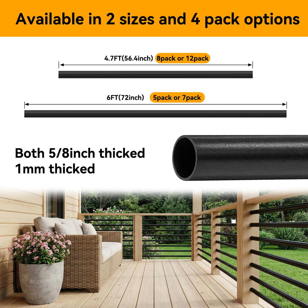 5 Pack 6 FT Aluminum Stair Balusters Matte Black E72865