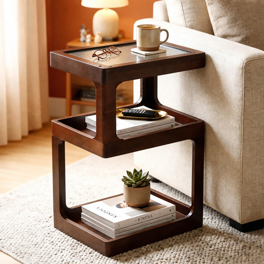 Solid Wood 3 Tier Brown Side Table F282776