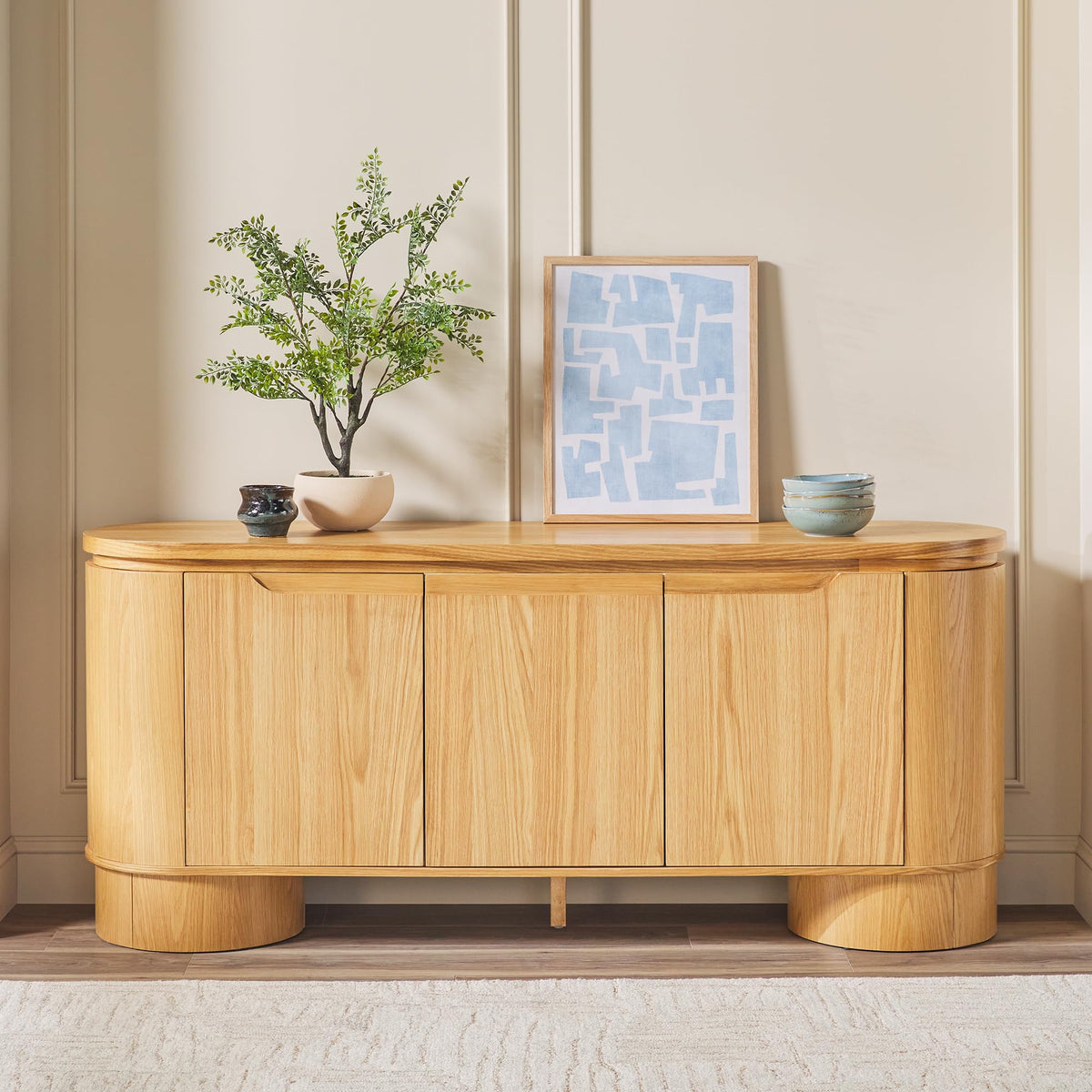 70 Inch White Oak Wood Sideboard TV Stand with Storage M295726