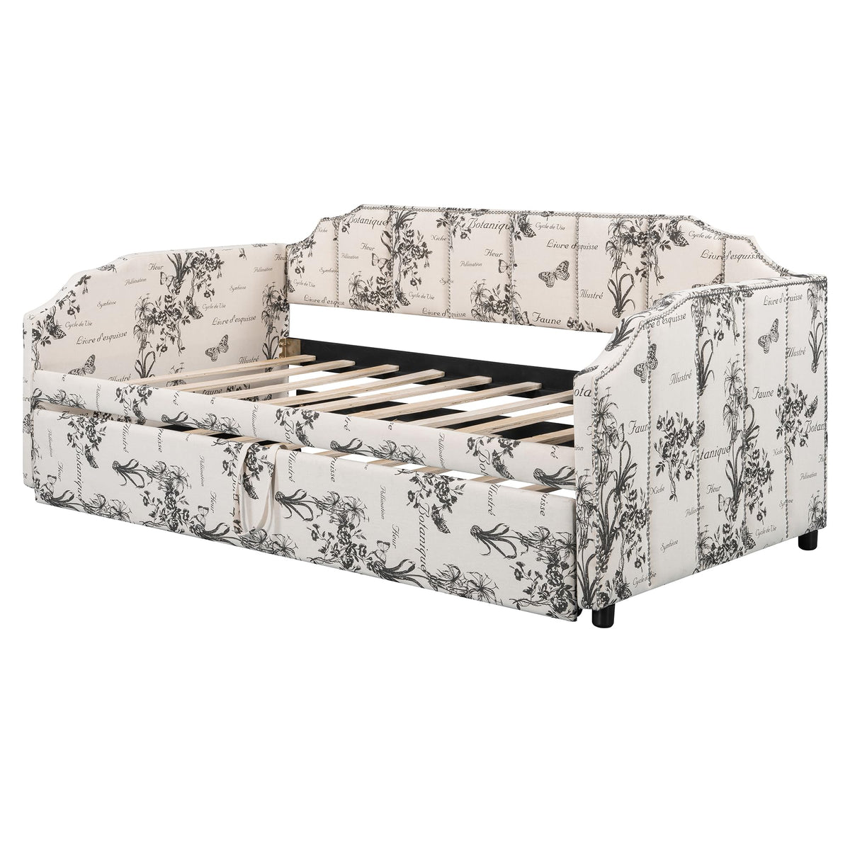 White Linen Upholstered Twin Size Daybed with Pop-Up Trundle R220672