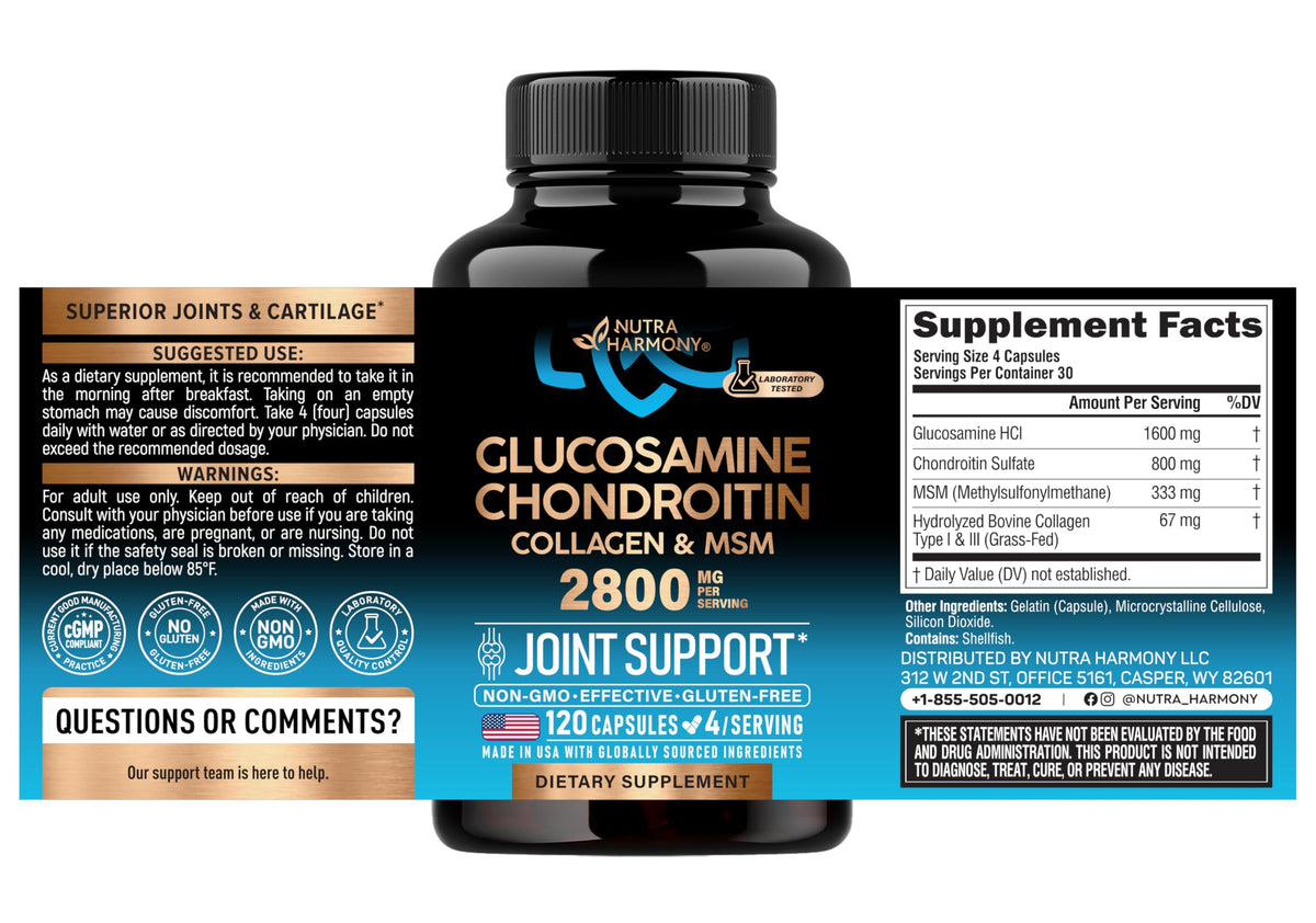 Glucosamine Chondroitin MSM Collagen 2800 mg 120 Caps L839