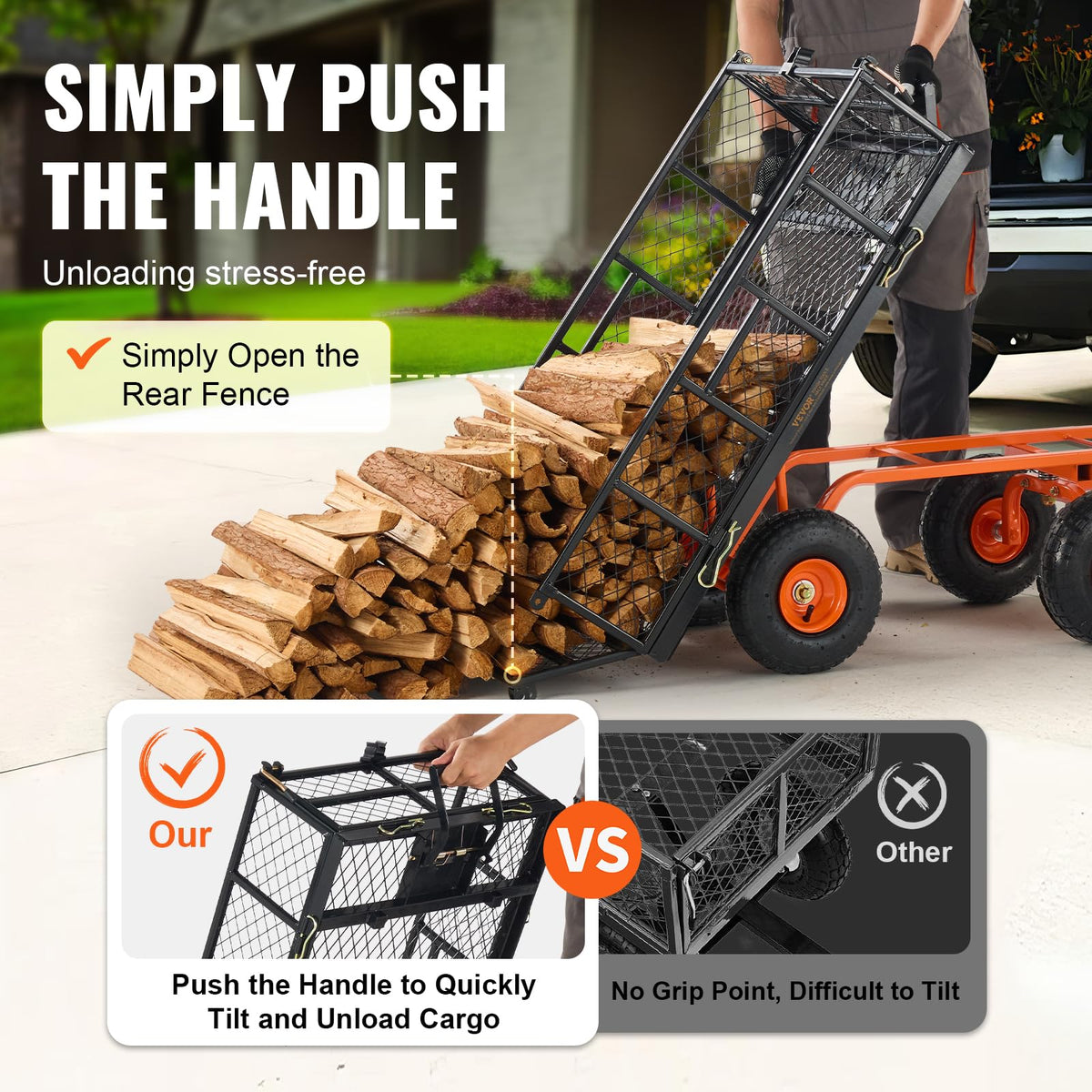 880lbs Steel Garden Dump Cart Utility Wagon with Removable Sides Q2614