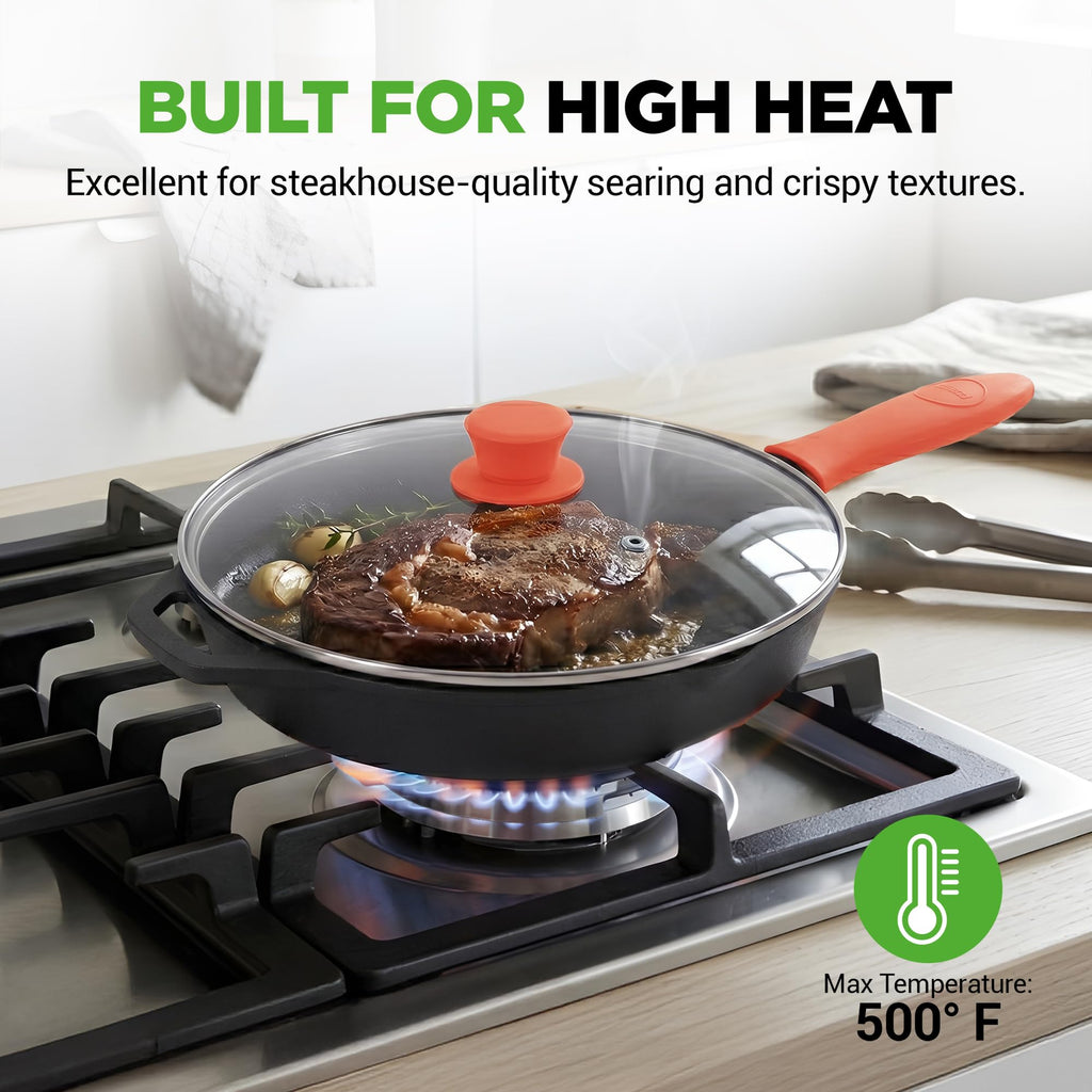 10" Pre-Seasoned Cast Iron Skillet with Glass Lid Y33968