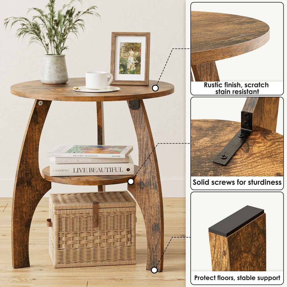 2-Tier Round Wood Side Table B4468