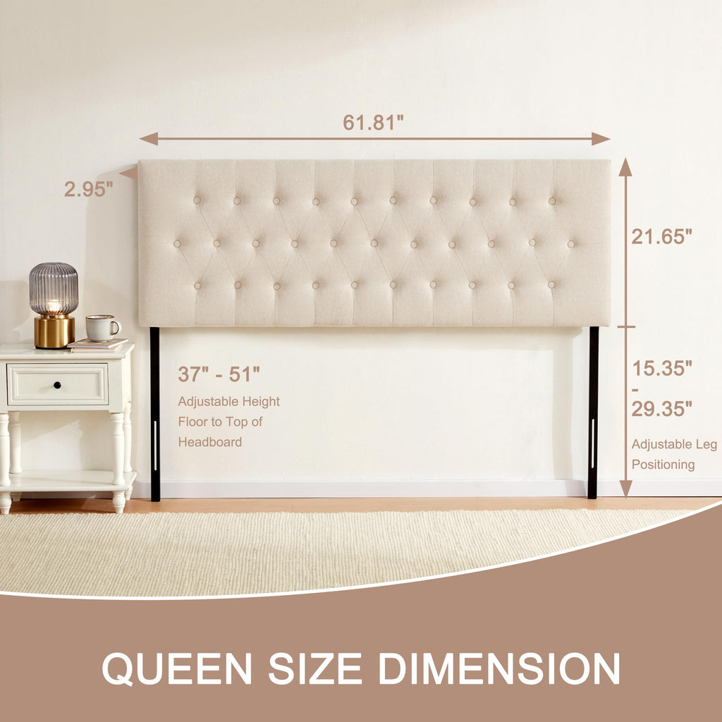 Beige Tufted Upholstered Queen Size Headboard U65104