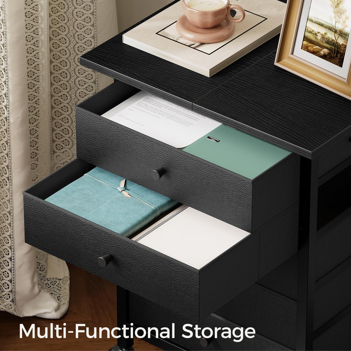 Black 5 Drawer Rolling File Cabinet with Wheels K41610