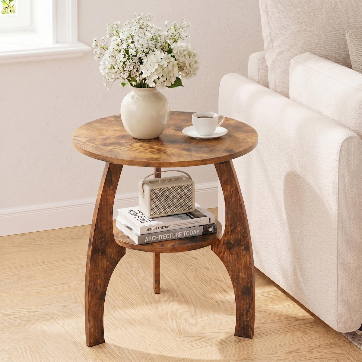 2-Tier Round Wood Side Table B4468