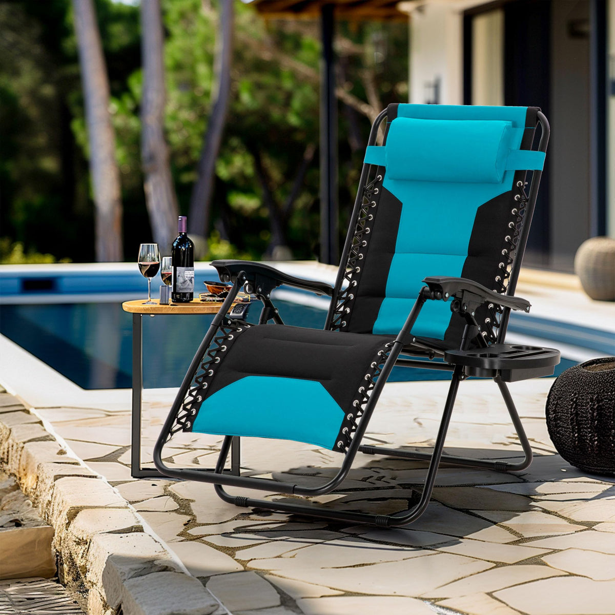 Zero Gravity Chair Set of 2 Folding Patio Lounge Recliner with Pillows Cup Holder P761