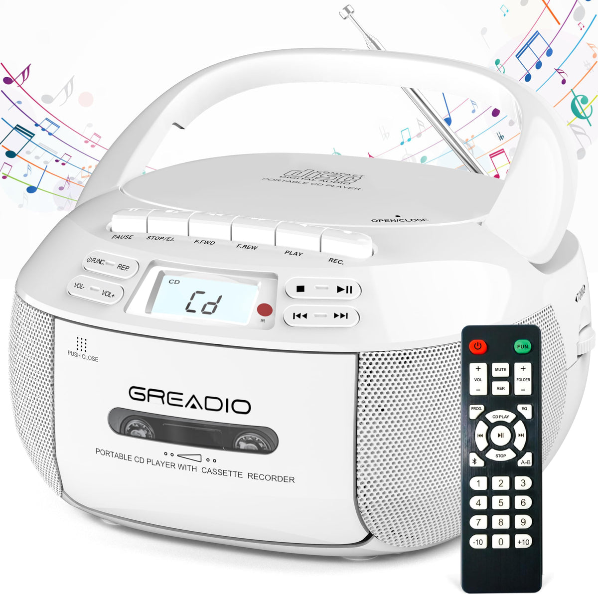 CD Player Boombox Cassette Player Combo with Bluetooth, AM/FM Radio Y787
