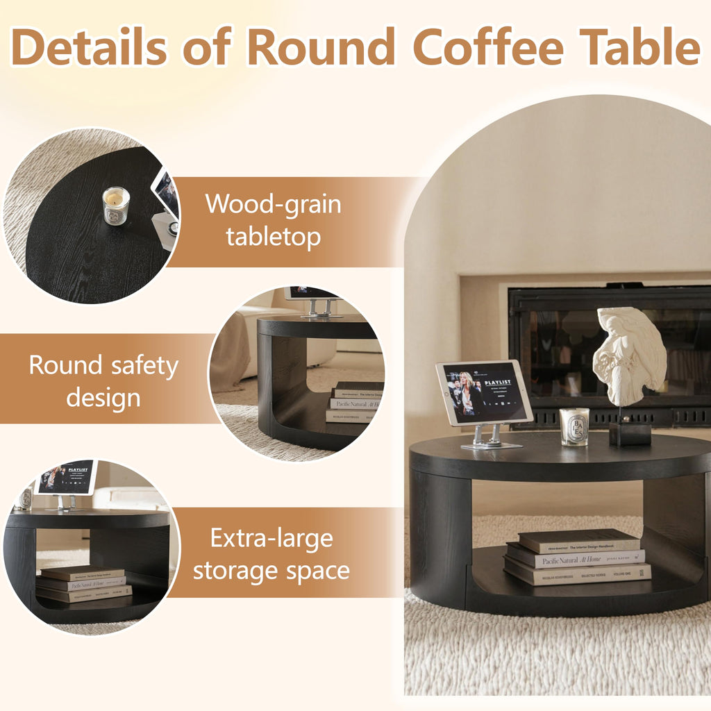 Black Round Coffee Table with Storage Q619