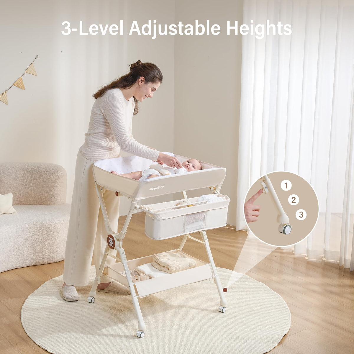 Portable Foldable Baby Changing Table on Wheels I31904