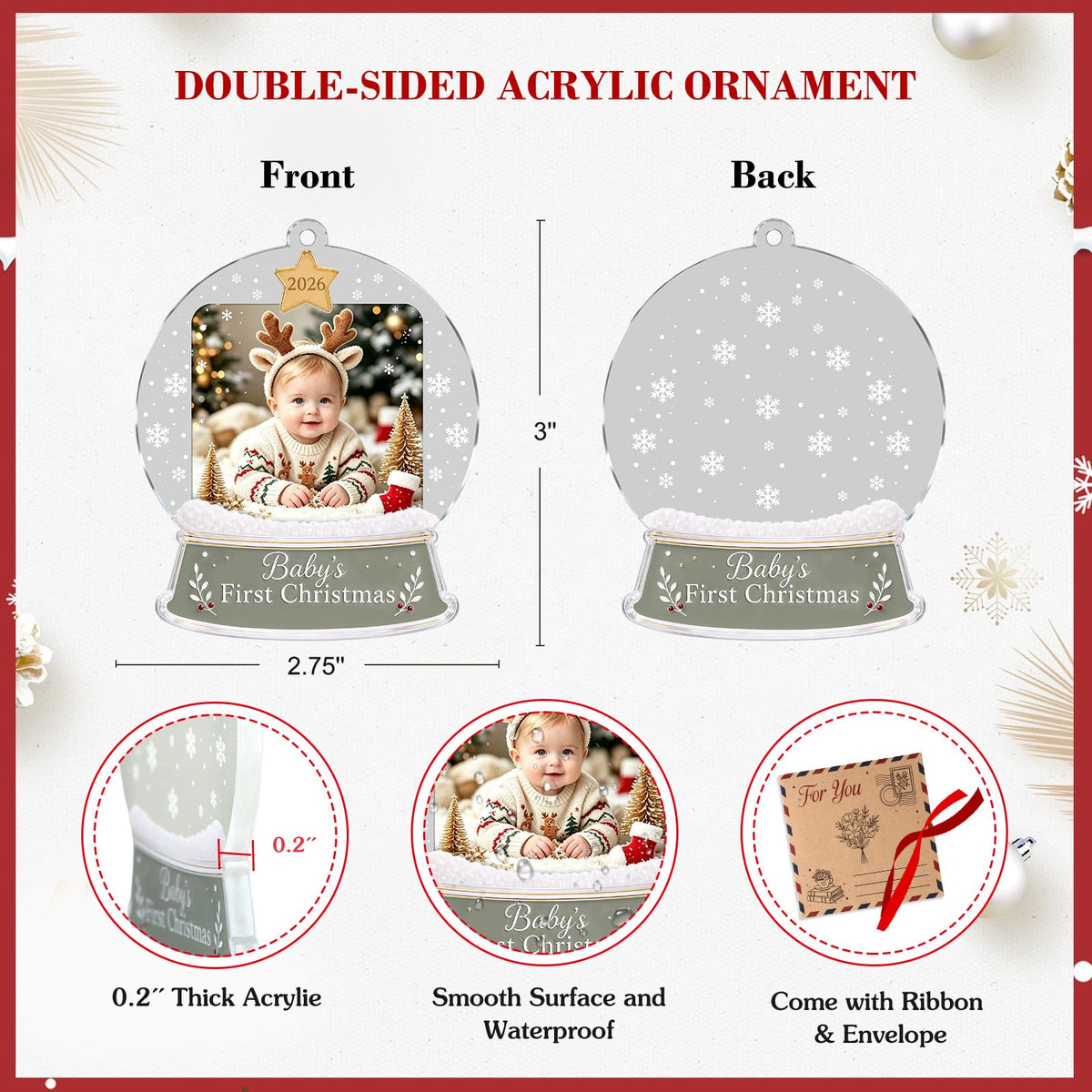 Baby's First Christmas Ornament 2026 Acrylic Photo Frame Ornament O8089