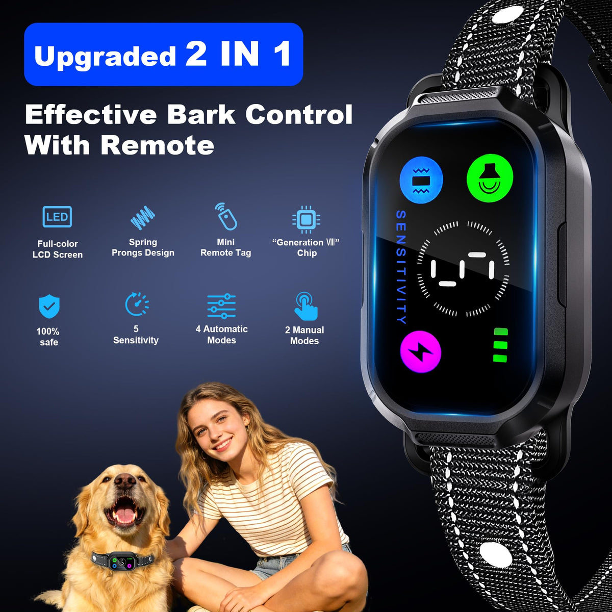 Dog Bark Collar with Remote Control, 2-in-1 Automatic & Manual Training Collar G264495