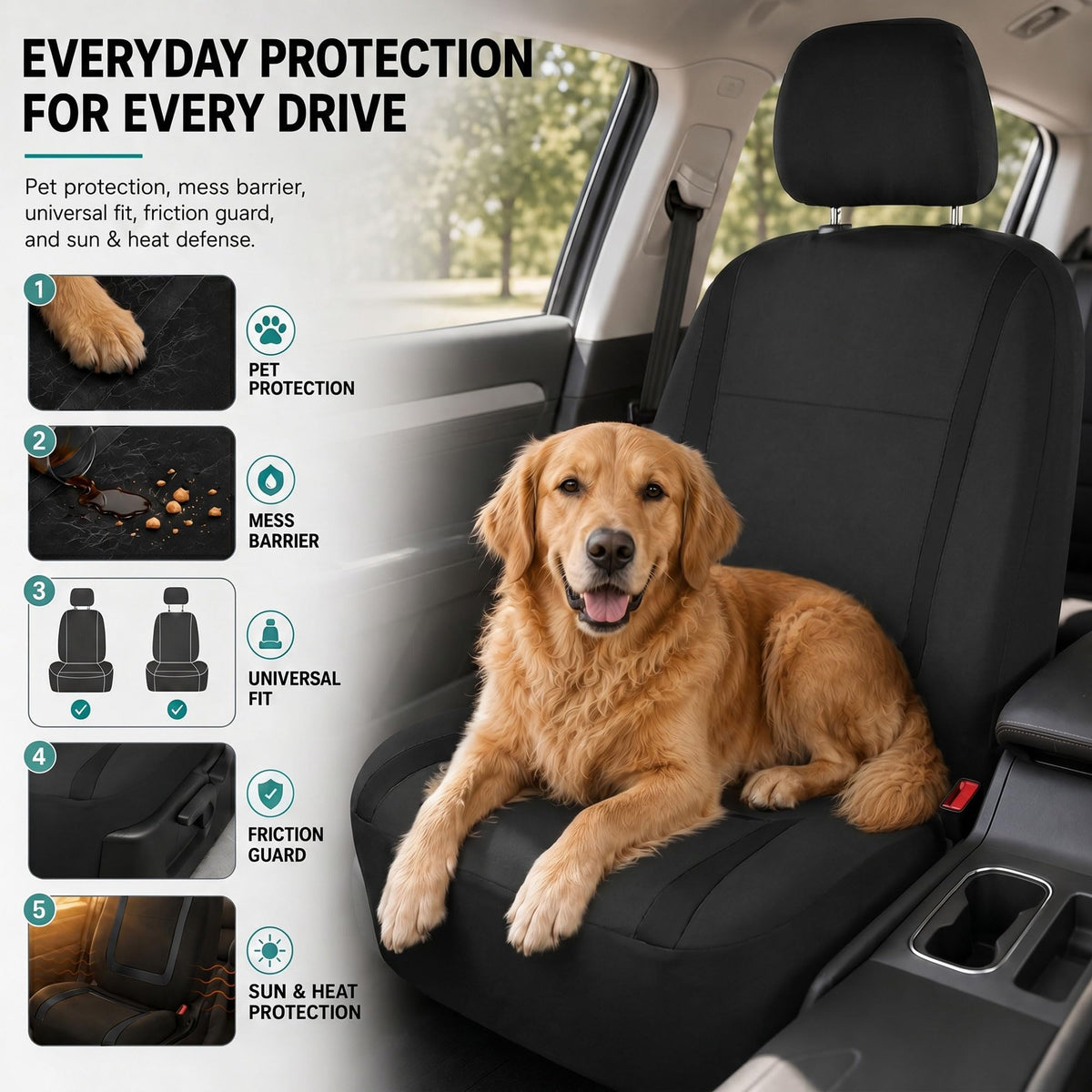 Cloth Car Seat Covers Front Set Black V251648